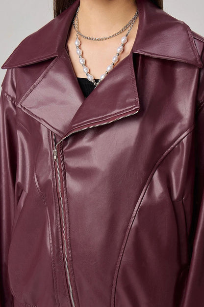 Oversized Long Sleeve Leather Jacket