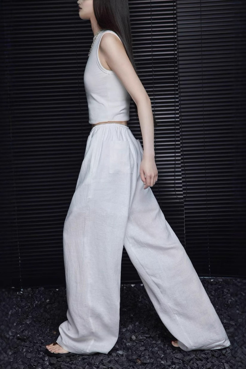 Elegant Cotton Linen Wide Leg Pant