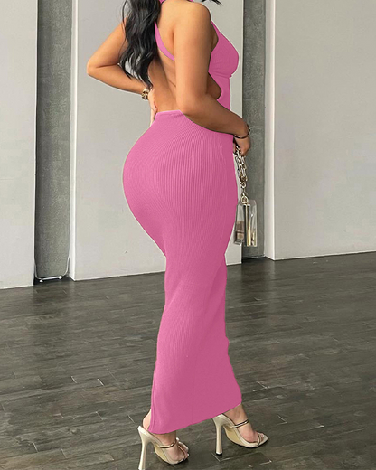 Long Sleeveless Openback Slim Dress