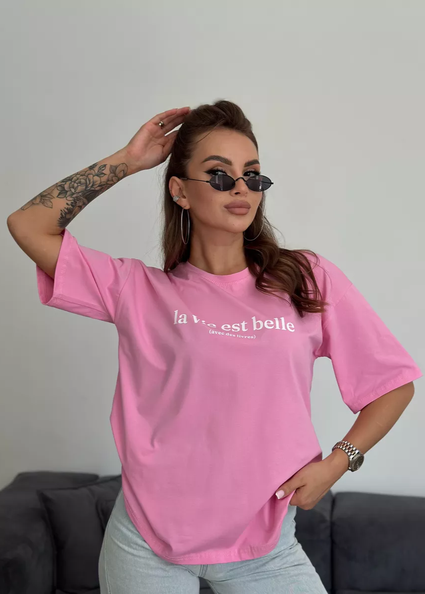 Belle Vie - Oversized Cotton Tee in Pink