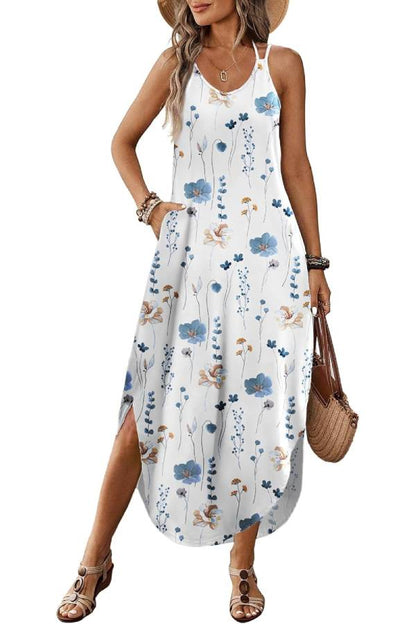 Casual V-neck halter slit bohemian beach resort maxi dress