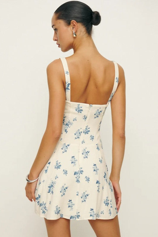 Square Neck Backless A-Line Mini Floral Dress