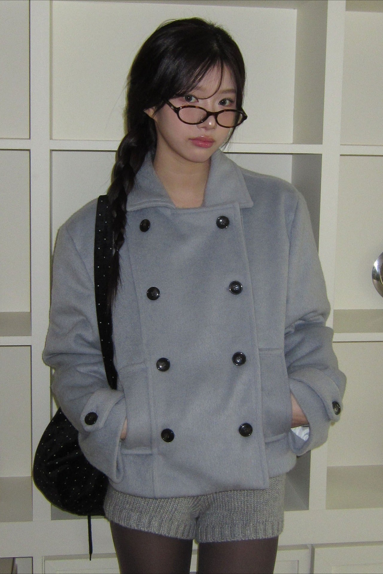 Vintage Preppy Fleece-Lined Wool Blend Short Coat