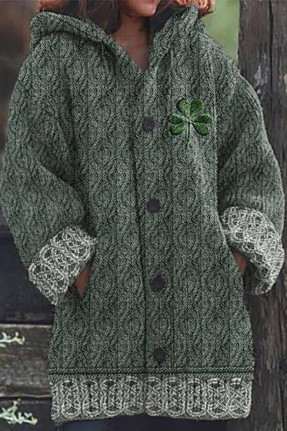 Women's Irish Celtic Knot Jacquard Hooded Sweater