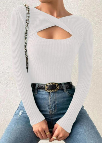Irregular Cut-Out Knit Pullover Sweater