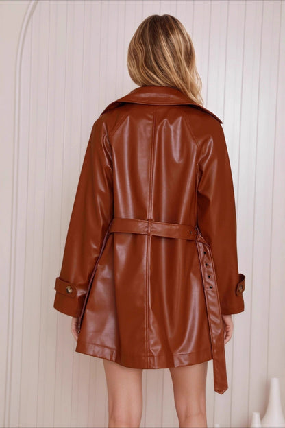 Fashion PU Leather Long Jacket