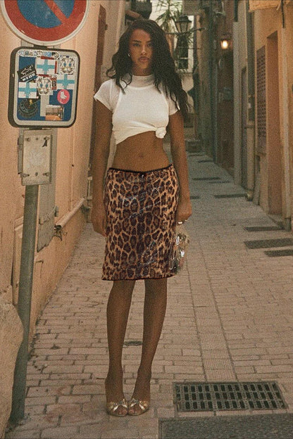 Sequin Leopard Print Bodycon Skirt