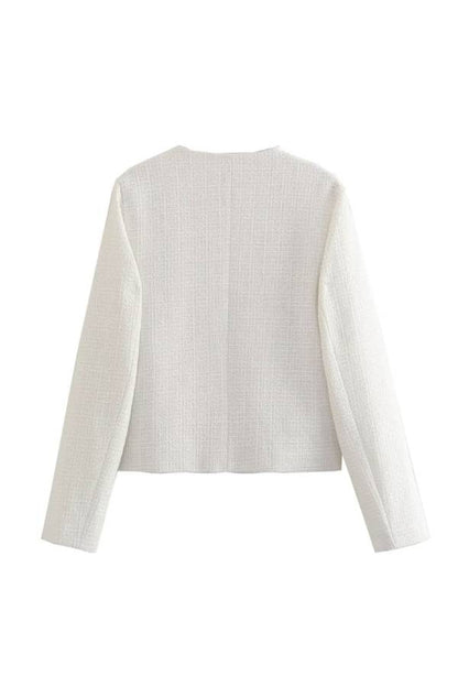 Round Neck Slim Fit Colorblock Women's Button Jacket