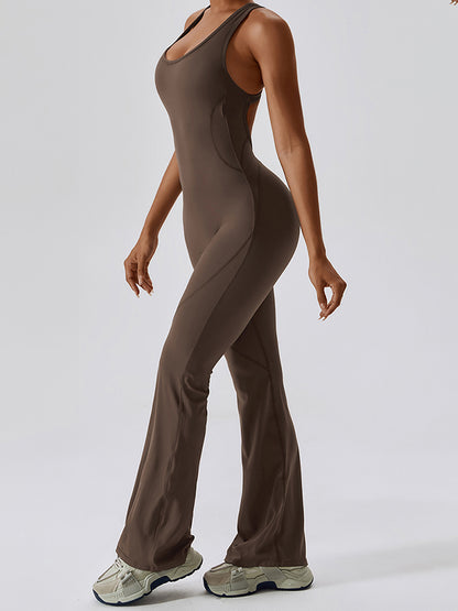 Solid Backless U Neck Jumpsuit