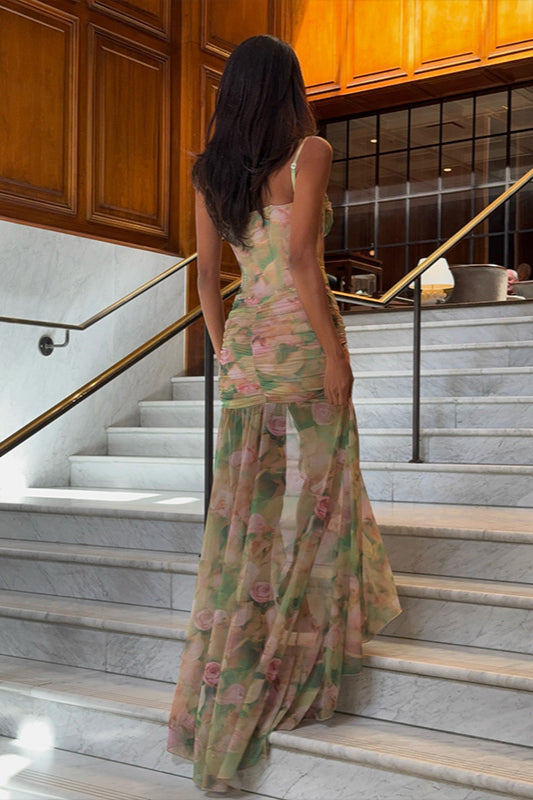 Spaghetti Strap Floral Split Maxi Dress