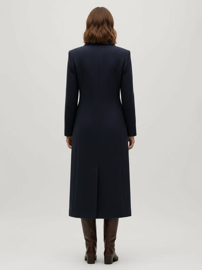 Woolen Double-Breasted Long Coat With Notch Lapel And Flap Pockets For Women 2026