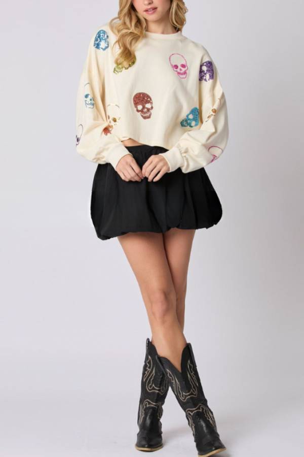 Halloween Skull Sequined Loose Casual Sweatshirt