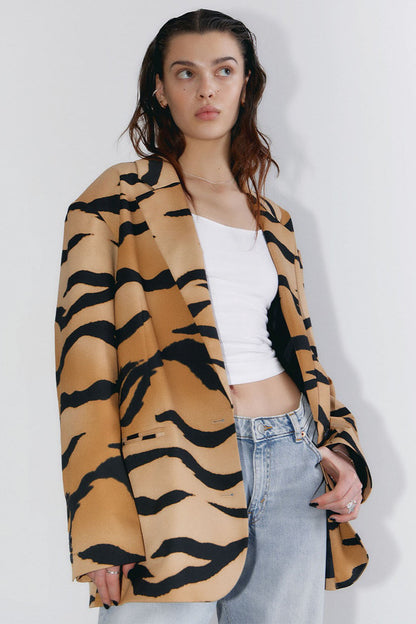 Buttoned Tiger Print Coat