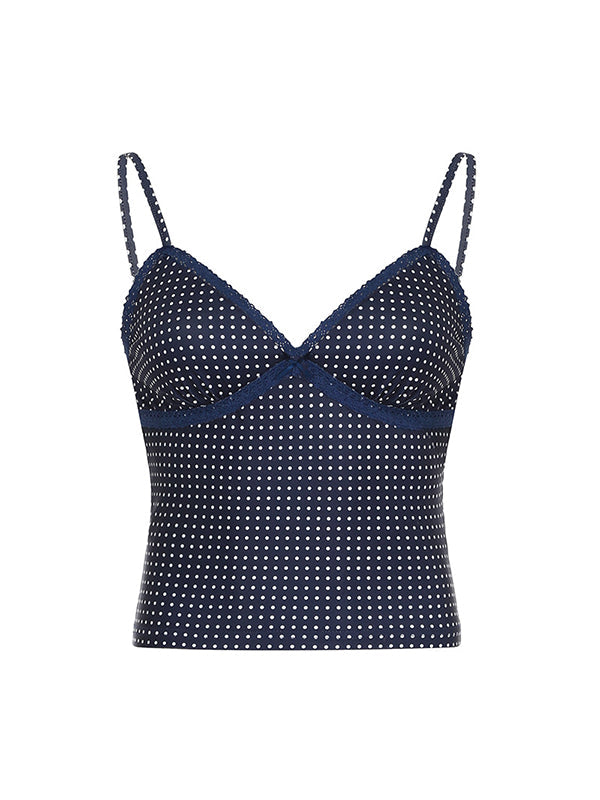 Blue Y2k Lace Spliced Bust Bow Cami Top