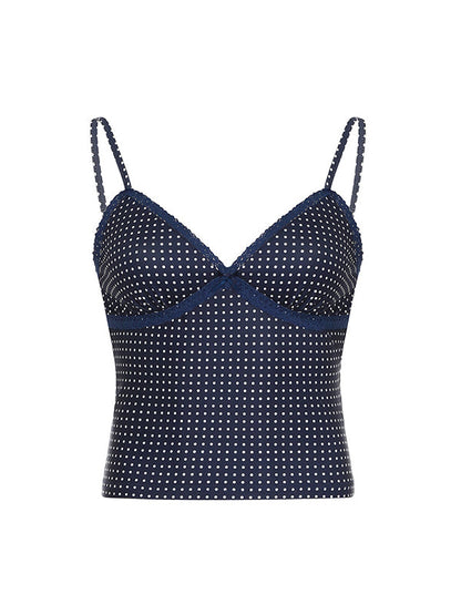 Blue Y2k Lace Spliced Bust Bow Cami Top