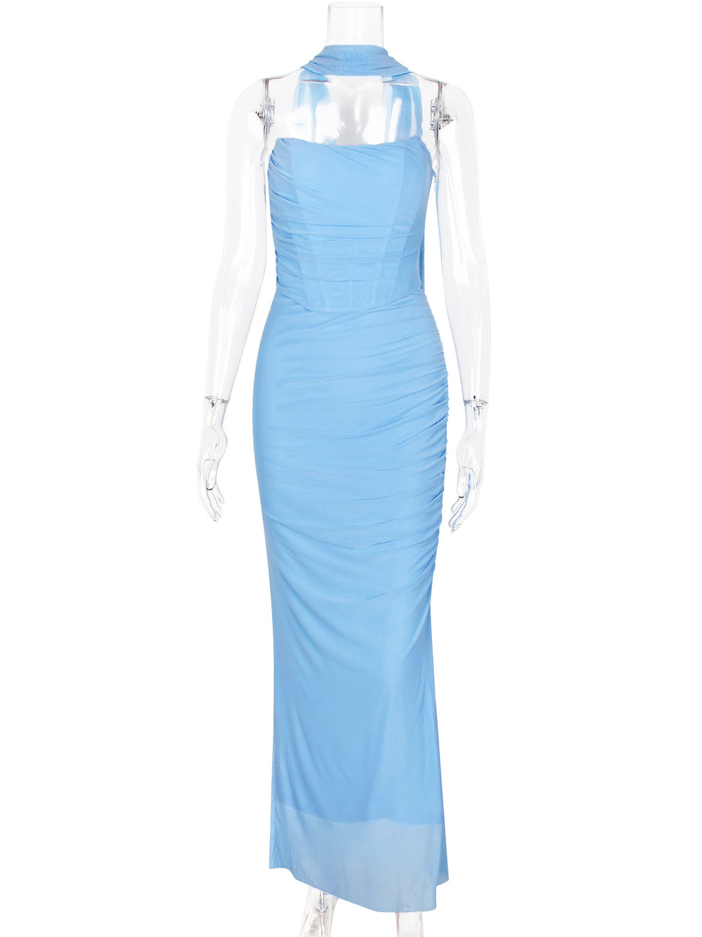 Strapless Corset And Mesh Maxi Skirt And Neck Scarf Party 3 Piece Co-ord Set For Women 2026