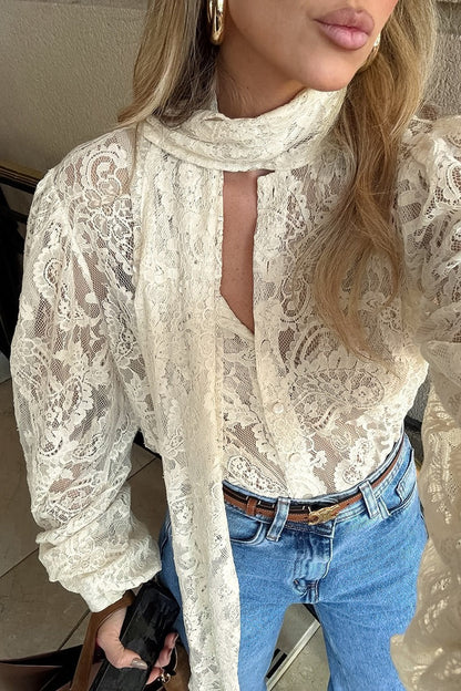 Dunja Sheer Lace Tie Blouse