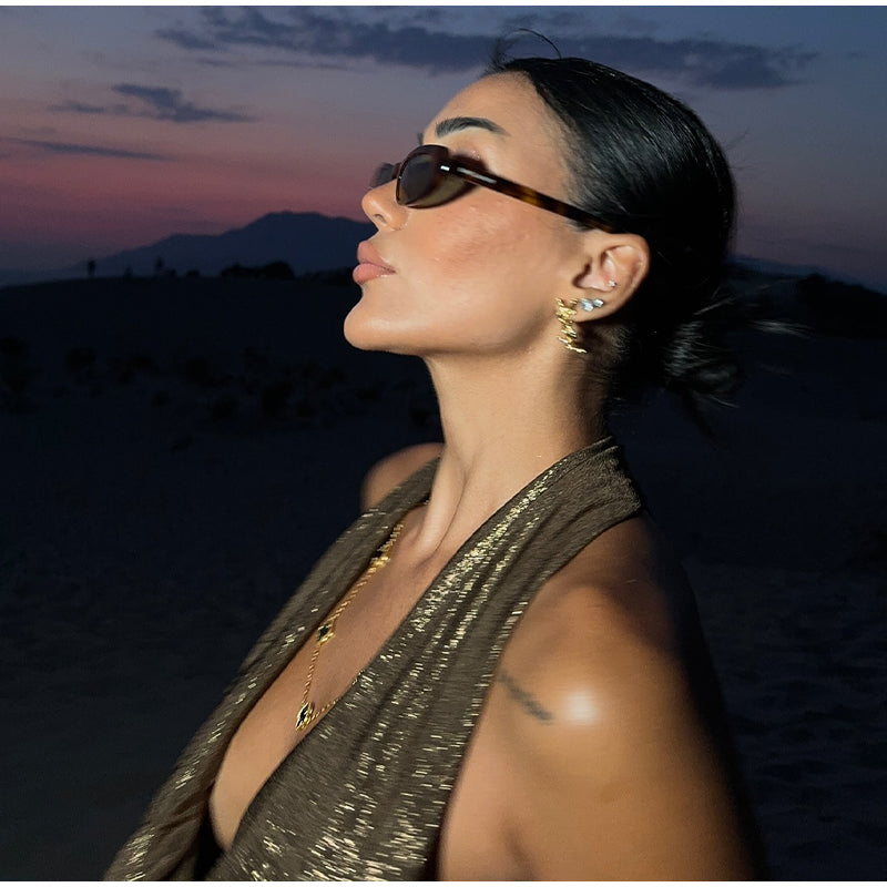 Halter Deep V Neck Metallic Shimmer Fishtail Maxi Gown