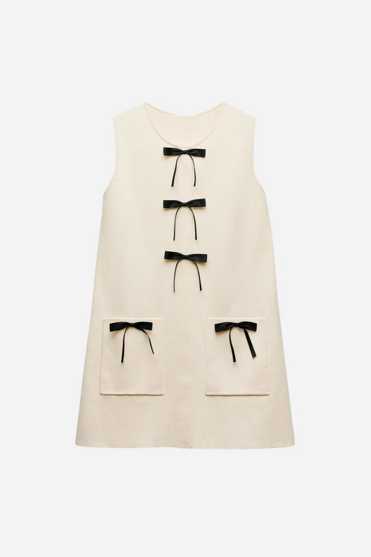 Round Neck Bow Knit Mini Dress