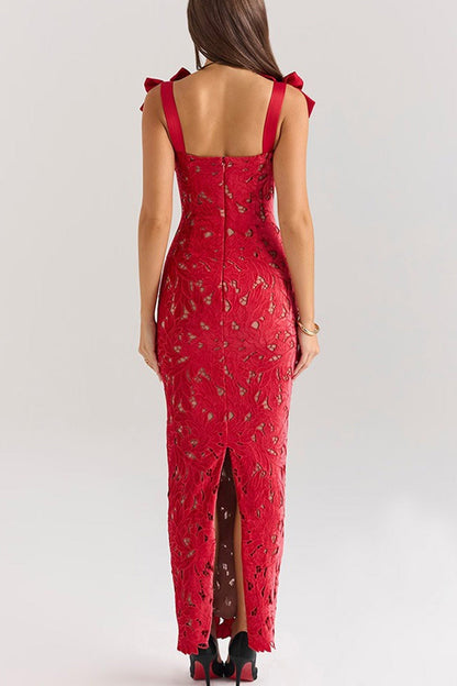 Bow Straps Hollow Out Maxi Dress