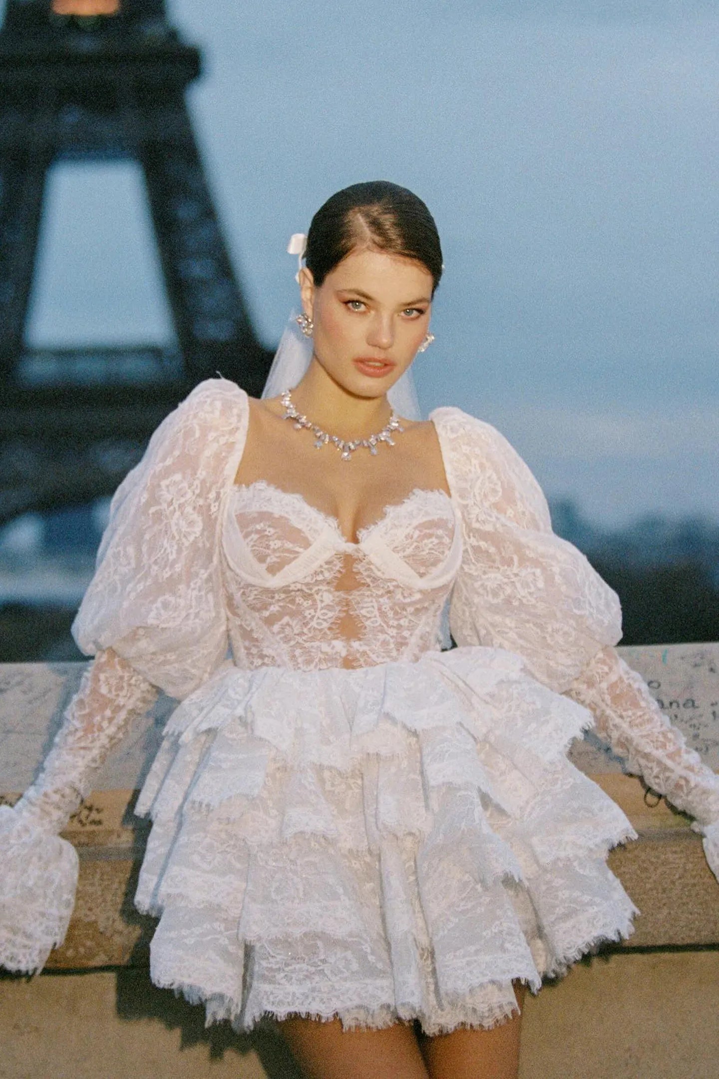 Bonnie Embroidered Lace Puff Sleeve Mini Dress