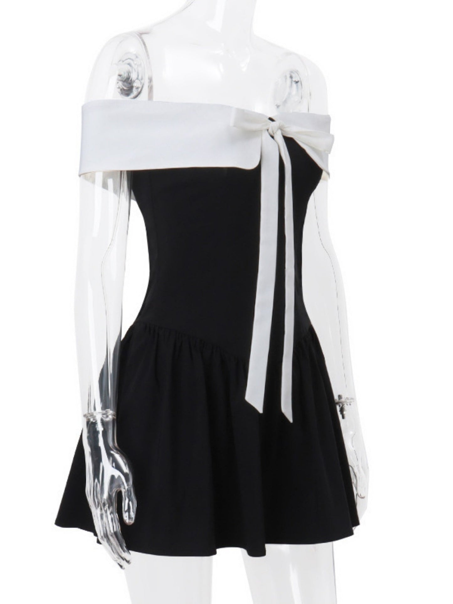 Off-shoulder Bow Waist Tie Short Sleeves Mini&Short Dresses