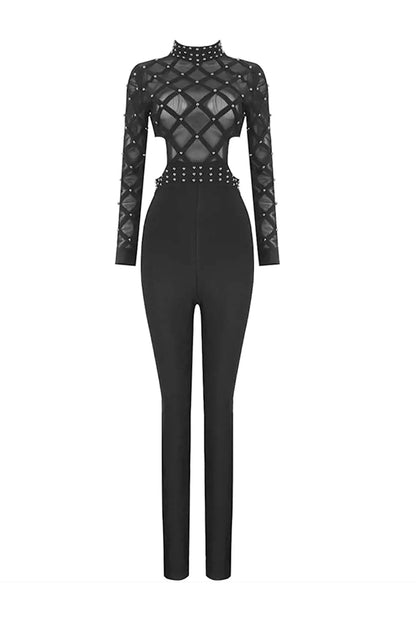 Carr Black Beaded Cut Out Jumpsuit