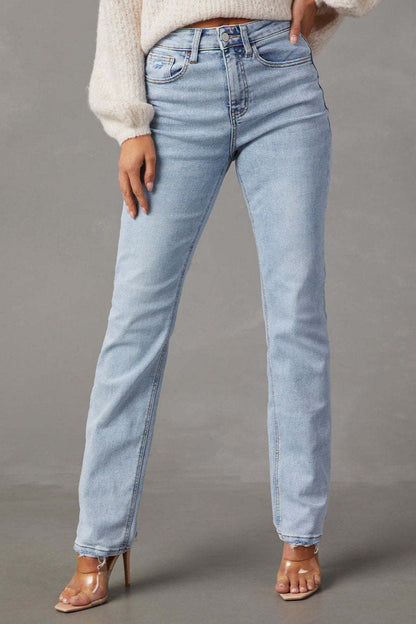 High Waist Light Wash Straight Jean