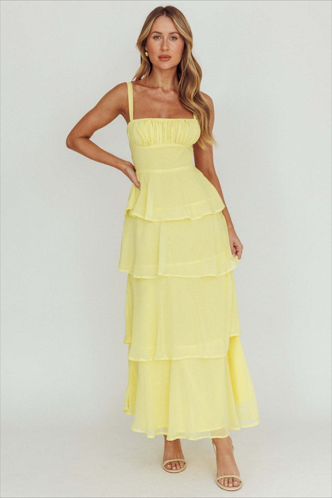 Sexy Backless Halter Tiered Ruched Waist Maxi Prom Dress
