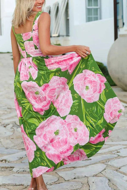 Elegant Holiday Flower Print Dress