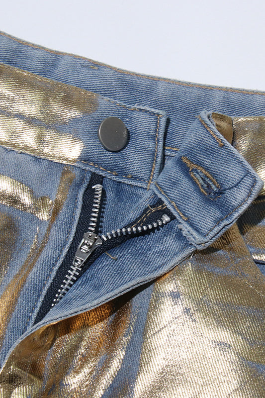 Street Style Metallic Cargo Straight Jean