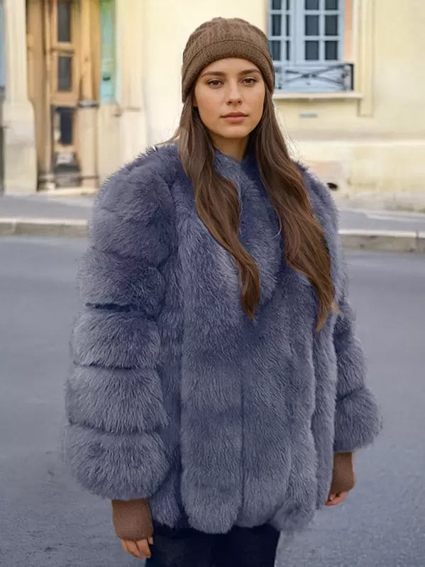 Plush Faux Fur Coat Crew Neck Winter Eco-friendly Fur Jacket For Women 2026