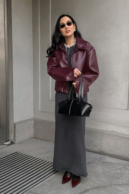 Burgundy Vintage Biker Coat