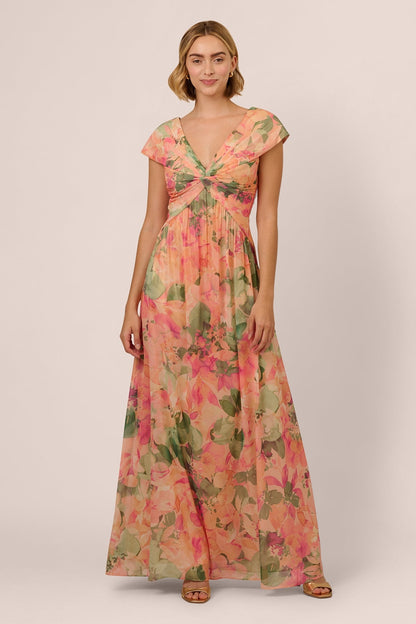 Angela Floral Print Cap Sleeves Maxi Dress
