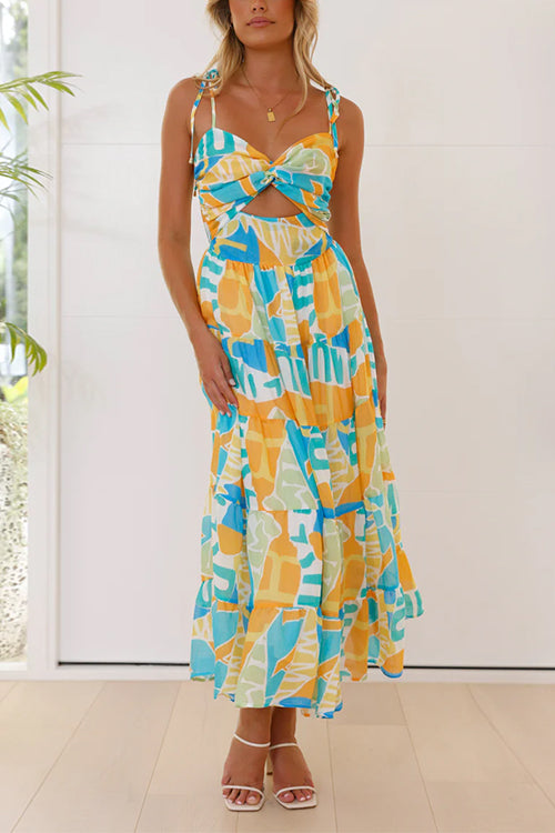 Twist Front Cut Out Printed Midi Cami Dress