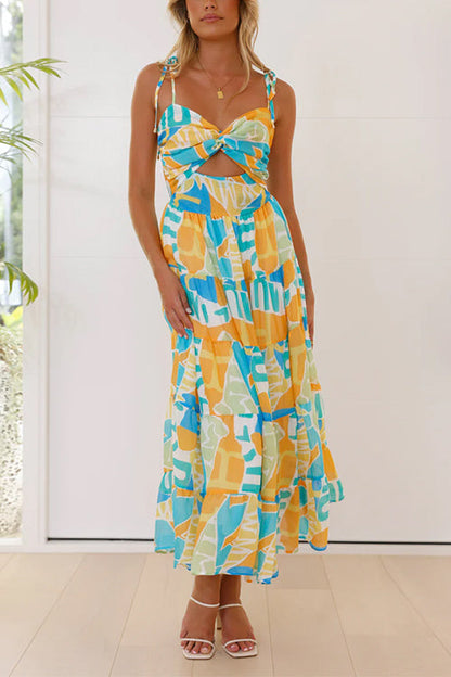 Twist Front Cut Out Printed Midi Cami Dress