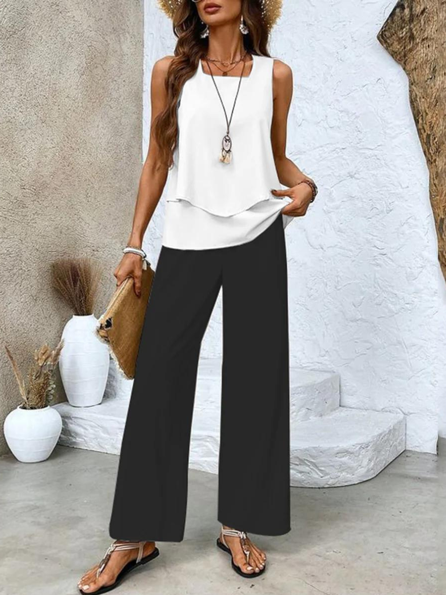 The Averie Set — Layered Top & Wide-Leg Trousers