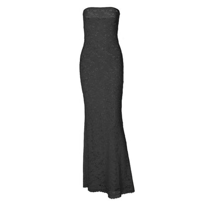 Lace see through solid tube maxi dress