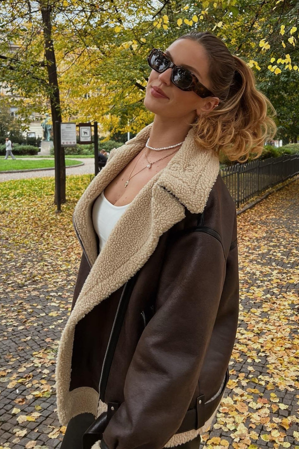 Multi-Zip Faux Shearling Longline Jacket