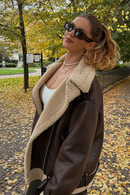 Multi-Zip Faux Shearling Longline Jacket