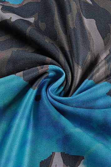 V Neck Printed Colorblock Backless Maxi Dress