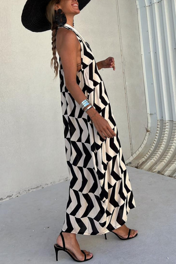 MARIN NEGRO-BEIGE RAYAS, VESTIDO LARGO