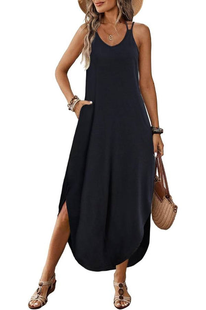 Casual V-neck halter slit bohemian beach resort maxi dress