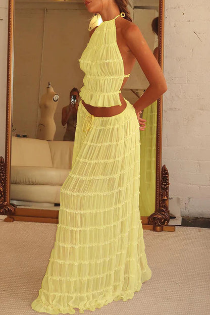 Passion and Romance Pleated Back Elastic Straps Adjustable Halter Tank