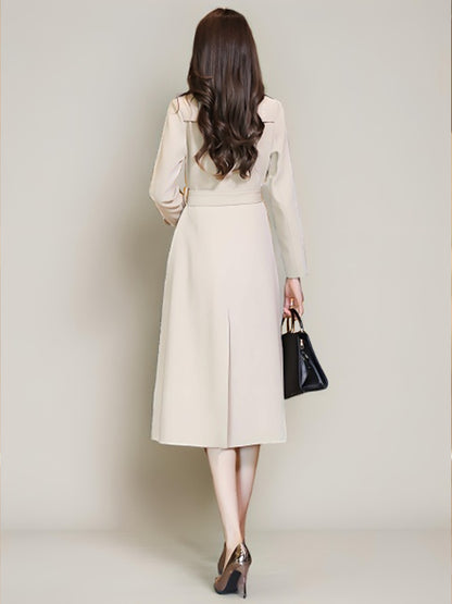 Women's Trench Coat Practical Buttons Turndown Collar Long Sleeves Polyester Lace-up