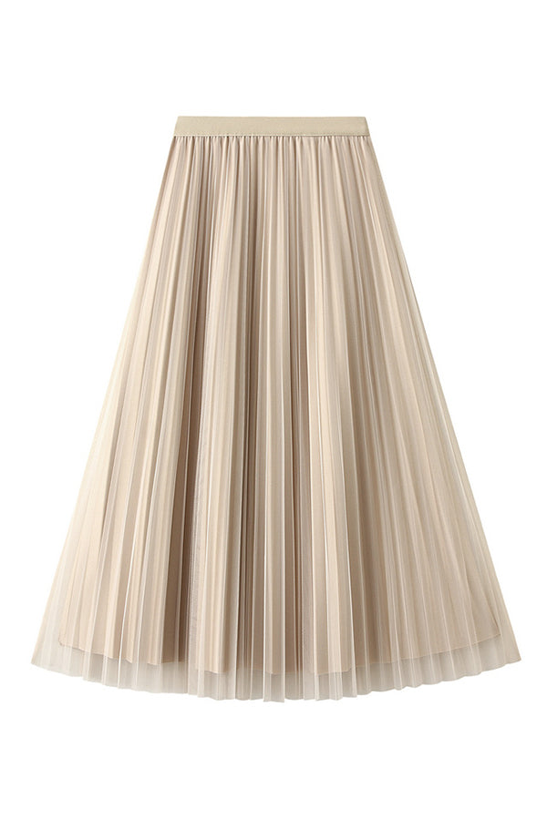 Reversible pleated a-line gauze skirt