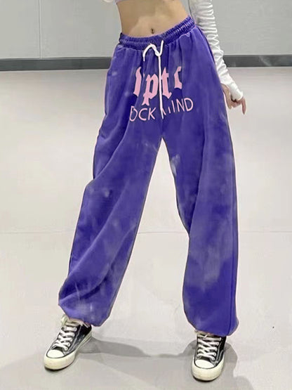Hip Pop Purple Letter Print Bound Feet Sweatpants