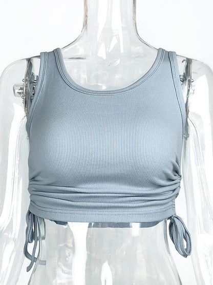 Simple Cami Tops Round Neck Drawstring Convertible Casual Camis