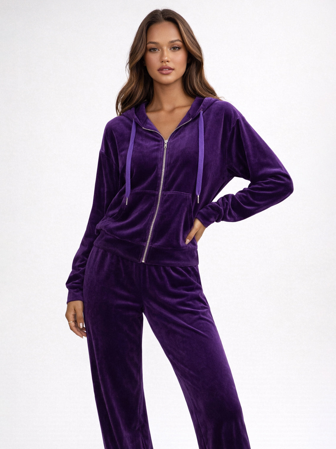 Velour Wide Leg Casual Fit Tracksuit For Women 2026