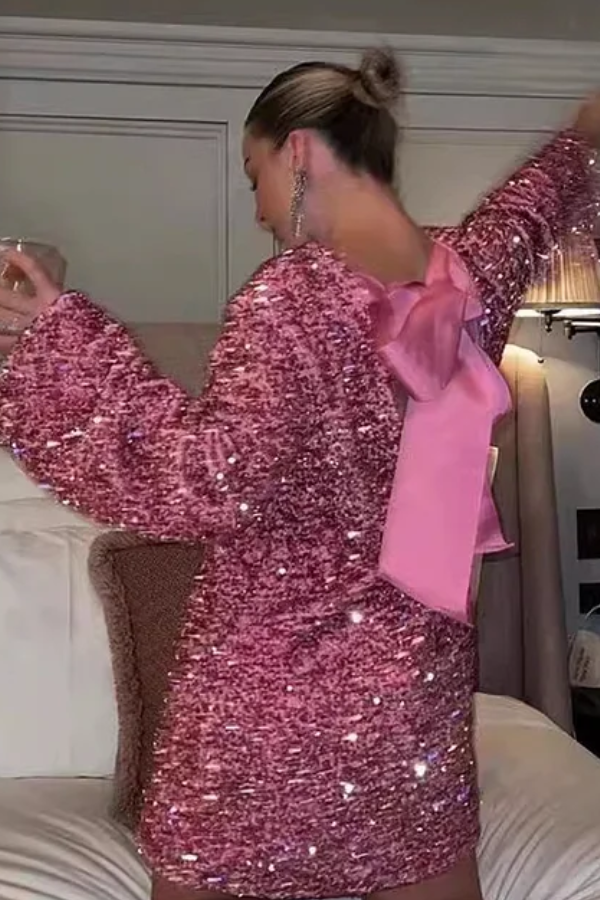 Sequined Lace-Up Short Dress